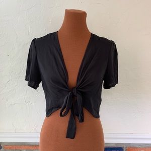 Black Satin Crop Tie Top